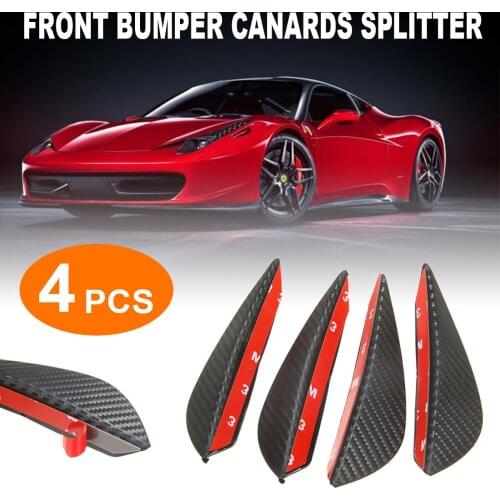 4Pcs/set Black Carbon Fiber Fit Front Bumper Lip Splitter Fin Air Knife Auto Body Kit Car Spoiler Accessory