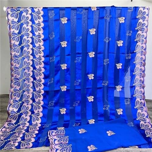 5+2 Yard African Embroidery Fashion 100% Pure Satin ribbon Silk Fabric silk fabric printed For Soft Scarf Dress Sewing materials