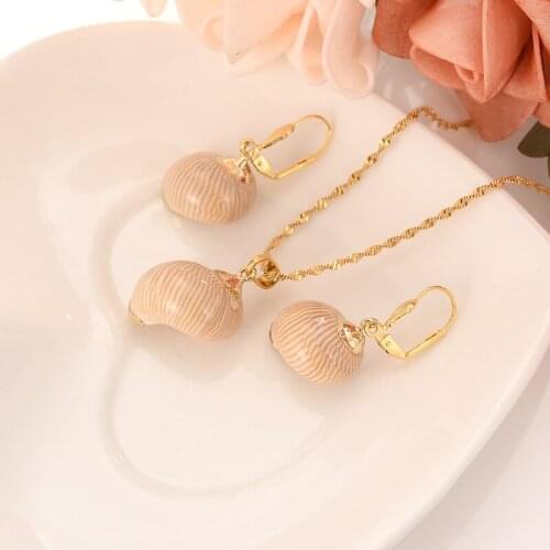 African PNG lovely gold pendant Necklace Earring Set Women Party Gift conch shell charms women girls Fine Jewelry gift