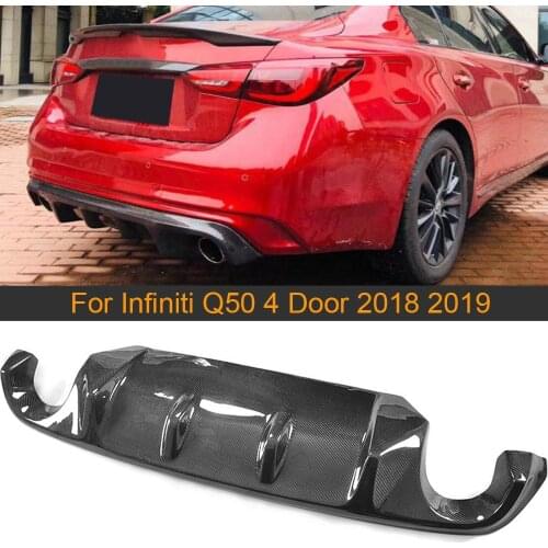 Car Rear Bumper Diffuser Lip Spoiler for Infiniti Q50 Sedan 4 Door 2018 2019 Rear Bumper Diffuser Lip Spoiler Apron Carbon Fiber