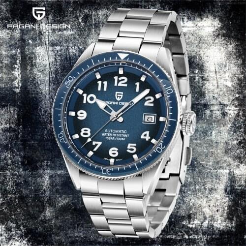 PAGANI DESIGN business stainless steel blue automatic date 2021 NH35 movement 100 meter waterproof mens watch reloj hombre