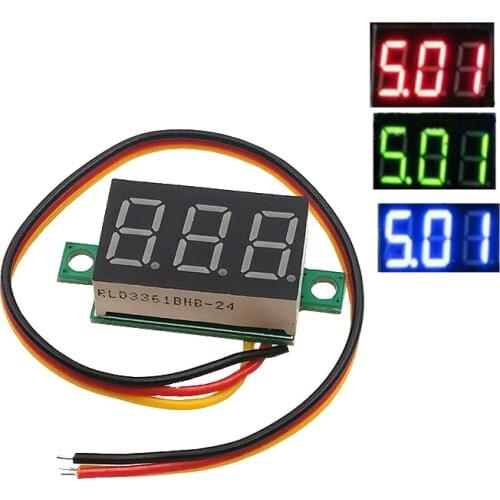 1pcs 0.36 two-wire DC 2.50 to 30V LCD Digital Voltmeter Voltimetro Red/Blue/Green LED Amp Volt Meter Gauge Voltage Meter