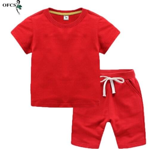 Children Suits Cotton Summer Boy/Girl Soft T-shirt +Beach Shorts Suit Kids Solid Infant Toddler Clothes Hot Cheap Stuff For 2-12