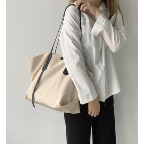 Women Canvas Shoulder Bags Large Capacity Solid Color Handbags Office Lady Business Offical Casual Simple Bags Tote Black White