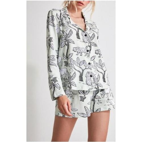 Light Green Cotton Zebra Patterned Knitted Pajamas Set new season womens sets 2021 casual homewear