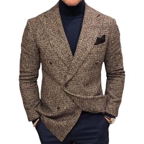 Man Suit Top Double Breasted Smart Casual Wram Party Evening Wedding Groomsman Wear Witer Thick Fashion 12303