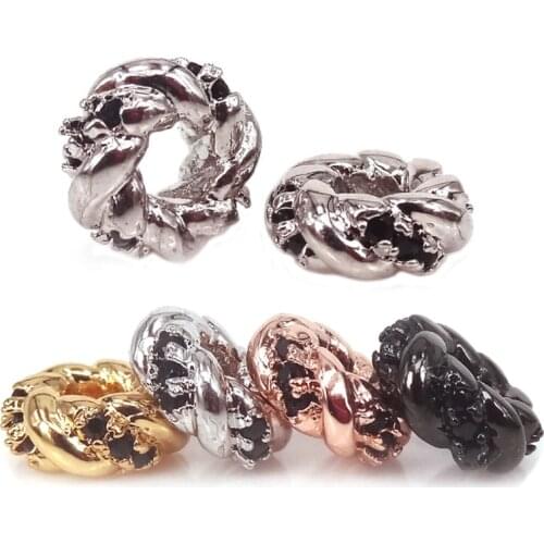 Micro Pave Black CZ Zirconia Twist Shape Spacer Metal Beads For Jewelry Making Men Bracelet Diy Mixed Gold Silver Black Color