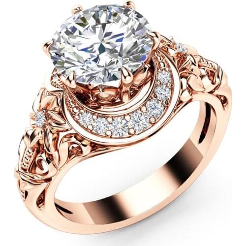 JK 2021 Trendy Female Flower Cocktail Ring Rose Gold Color Cubic Zircon Ring Brand Bijoux For Women Jewelry For Party 678910