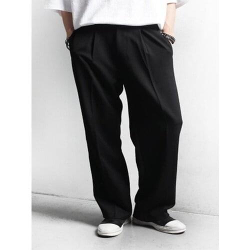 Men spring and autumn new basic loose straight pants fashion trend wide leg pants pure color simple suit pants