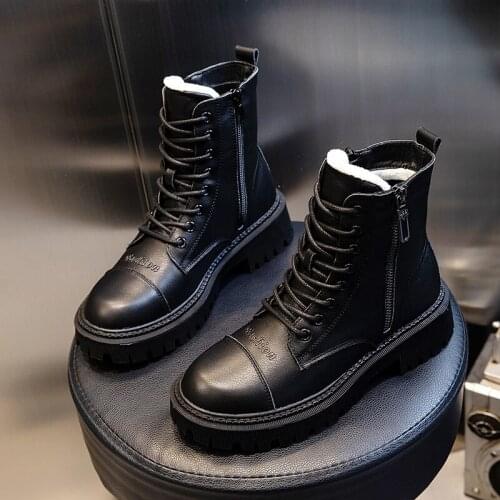 New Genuine Leather Snow Boots Women Warm Wool Winter Boots Female Shoes Lace Up Fashion Thick Fur Ankle Boots Martin Boots