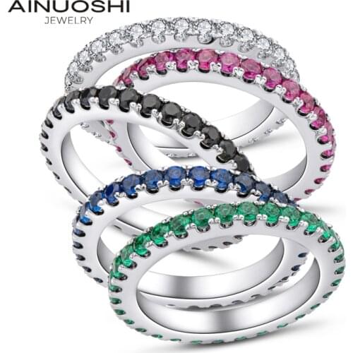 AINUOSHI Full Eternity Rings 1.4mm Wedding Band 925 Sterling Silver Sona Simulated Diamond Engagement Rings for Women squillare