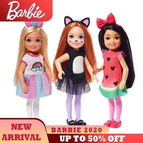Original Barbie Mini Barbie Doll Toys Chelsea Dress-up in Cat Costume with Red Hair Newest 2020 Birthday Gift For Girl GHV69