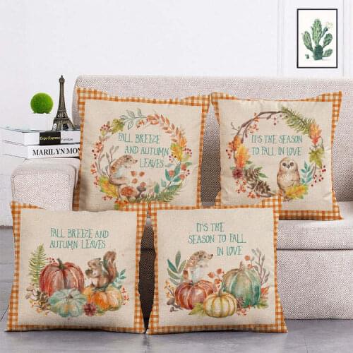 Fall breeze and autumn leaves print Cushion Cover Linen Throw Pillow Car Home Decoration Decorative Pillowcase T370