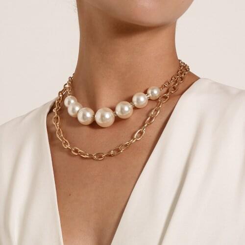 Rhinestone Imitation Pearls Clavicle Chain Necklace for Women Big 2021 Fashion Jewelry Short Necklaces Double Chains New