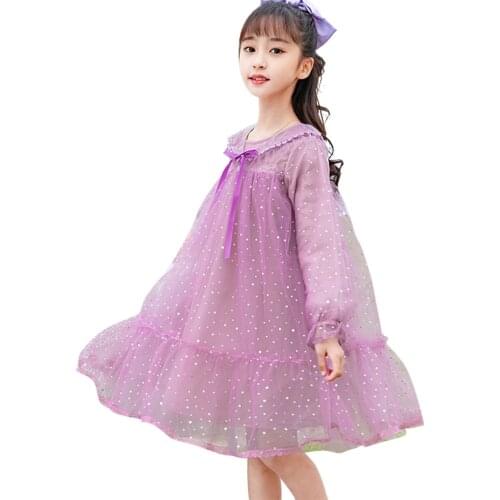 Dress For Girls Solid Princess Dress For Girl Spring Autumn Children Party Dresses Teenage Childrens Clothing 6 8 10 12 14