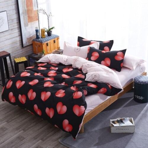 Bed Linens Love -lattices-cartoon Colourfast Cotton Bedding Set Queen Size Quilt Cover +bed Sheet+Pillow Case Nevresim Takimlari