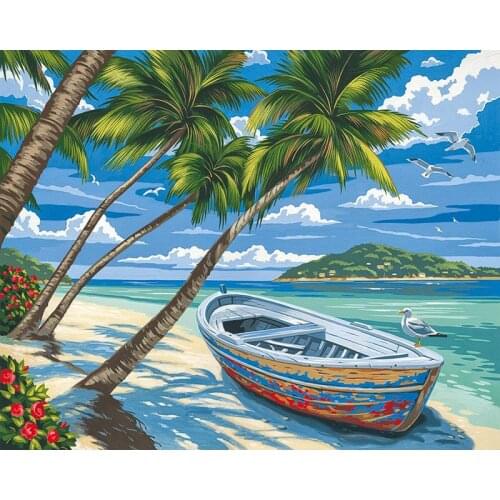 Seaside Paint By Number Ship Oil Painting For Adults On Canvas With Frame Handmade Acrylic Drawing Coloring Picture Home Decor