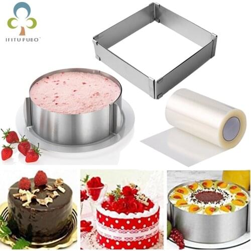 Adjustable Mousse Ring Round & Square Cake Mold Stainless Steel Baking Mould Pastry Dessert Accessories Cake Decorating Tool ZXH