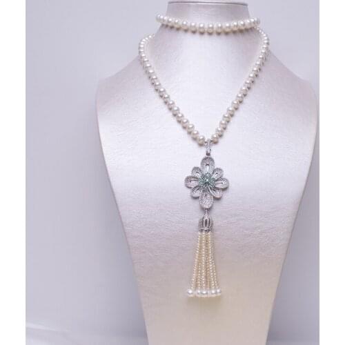 Luxury Flower Pearl Pendant Necklace 8-9mm Genuine Pearl Strong Luster Autumn/Winter Design Pearl Necklace Jewelry Gifts 80cm