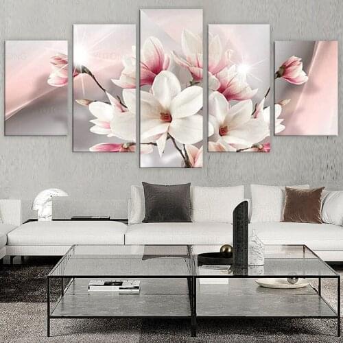 Blush Pink Flower Picture Wall Art Decor Canvas Wall Art Print Floral Paintings Decoration for Bedroom Living Room framed