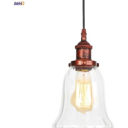 IWHD Loft Style Glass Edison Pendant Lamp Bedroom Dinning Living Room Industrial Pendant Lighting Fixtures Vintage Lamp Hanglamp