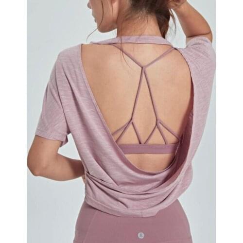 Open Back Top Loose Breathable Tank Top Yoga Top Women Gym Yoga T-shirt Fitness Female Jersey Backless Casual Sports Shirt