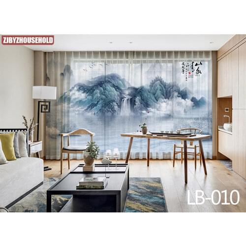 Modern New Chinese Ink Landscape Painting Tulle Curtains for Living Room Study High-end Bedroom Famous Hotel Tulle Curtain