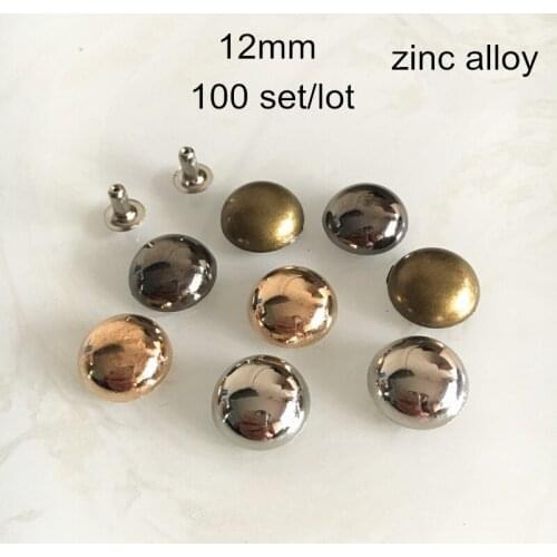 100 Set 12mm Mushroom Rivet Studs,Gold,Silver,Bronze,Black Gunmetal,Zinc Alloy Dome Rivets For Leather Crafts,Half Round Rivets