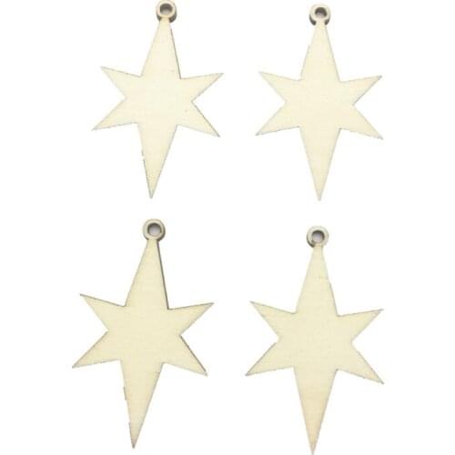 100pcs 50x34mm Unfinished DIY Wooden CHRISTMAS STAR Shapes Hanging Tree Blank Decorations Craft Gift Tags