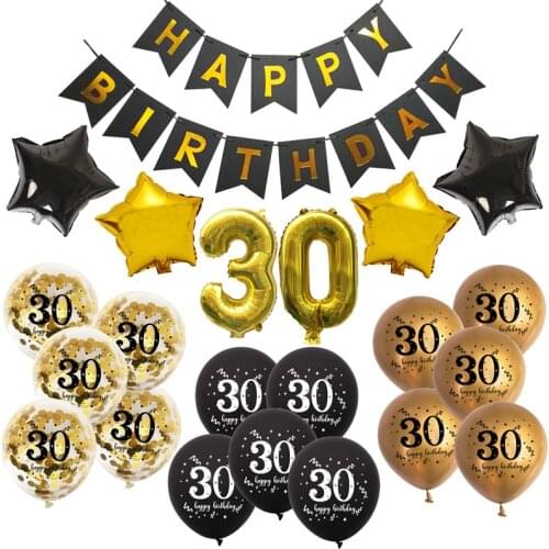22Pcs Adult 30th 40th 50th 60th Happy Birthday Confetti Balloon Banner Anniversary Decoration Event Party Supplies