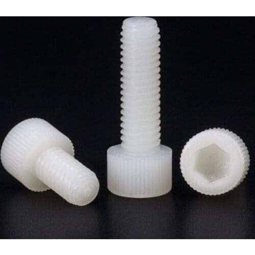 30pcs M3 nylon Allen cylindrical hand knurled screws hex socket PA66 cup plastic screw insulation bolt white color 6mm-25mm long