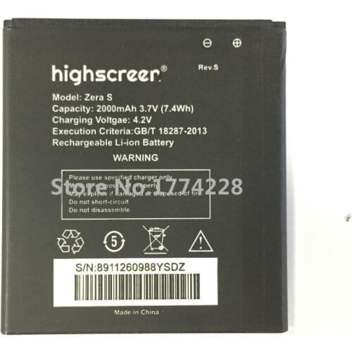 MLLSE Zera S 2000mah battery For Highscreen Zera S (Rev.S) mobile phone