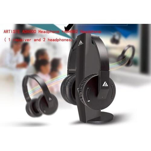 Artiste ADH500+ADH502 1 receiver (base) 2 headphones 2.4GHz Wireless TV Headphone HiFi Headset 3.5mm Jack for PC TV 2 person use