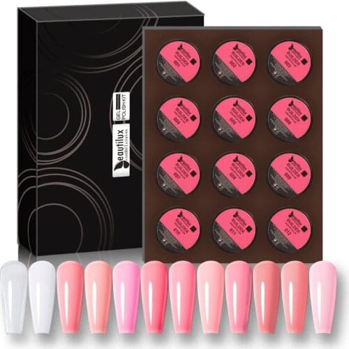 Beautilux Hard Builder Gel Kit 12pcs UV LED Clear Pink Camouflage Gel Set Soak Off Self Levelling Nails Art Design Builder Gel