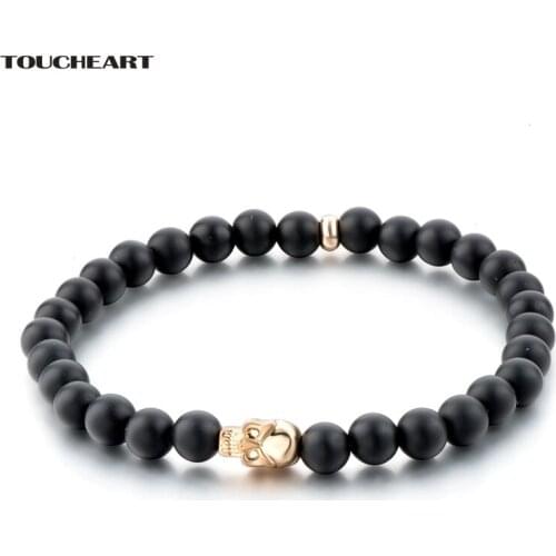 TOUCHEART Custom Handmade Gold Skull Beads Charms Bracelets Bangles For Men Women Brand Jewelry Natural Stone Bracelet SBR160127