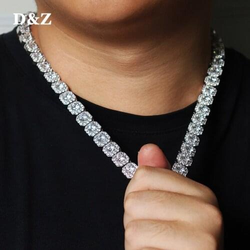 D&Z 10MM Clustered Diamond Tennis Chain In White Gold AAA CZ Stone Cubic Zircon Box Clasp Chokers Necklaces For Men Jewelry