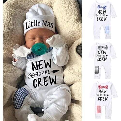 Newborn Baby Boy Girl 0-6M Kid Cotton Romper+Hat Jumpsuit Clothes Long Pants Outfits Set