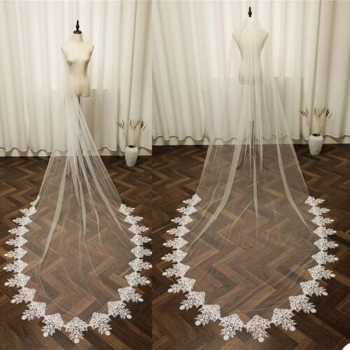 Long Lace Appliques Wedding Veil White Ivory Cathedral Bridal Veil 3 Meters Bride Veil Wedding Accessories