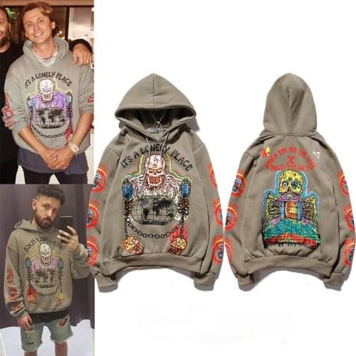 Funko Pop Kanye West Skull Graffiti Print Fleece Men Hip Hop Hoodies Pullover Punk Retro Women Hooded Sweatshirt Vintage Clothes