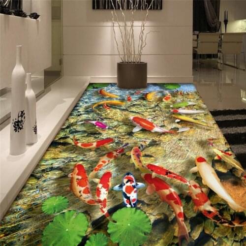 Beibehang lotus carp Custom Photo papel de parede 3D Hotel Bathroom Mural PVC Wallpaper Self-adhesive Waterproof Floor Wallpaper