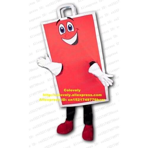 Happy Red Shopping Carrier Bag Shopper Sack Pocket Mascot Costume Adult Size With Black Eyebrows Bright Blue Eyes No.8686 FS