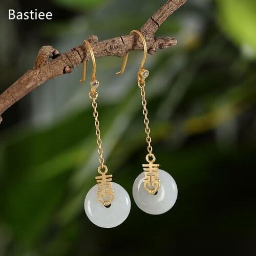 Bastiee Korean Earrings Earrings Silver 925 Jewelry For Women Emerald Golden Plated Long Earrings Vintage Silver Earrings