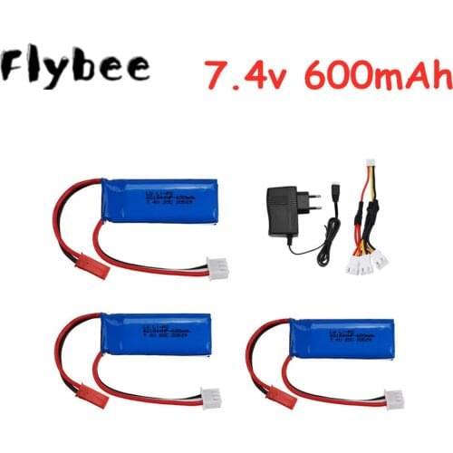 7.4V 600mAh 20C Lipo Battery for WLtoys K969 K979 K989 K999 P929 P939 RC Car Parts 2s 7.4v 601844 Battery + 7.4v Charger Set