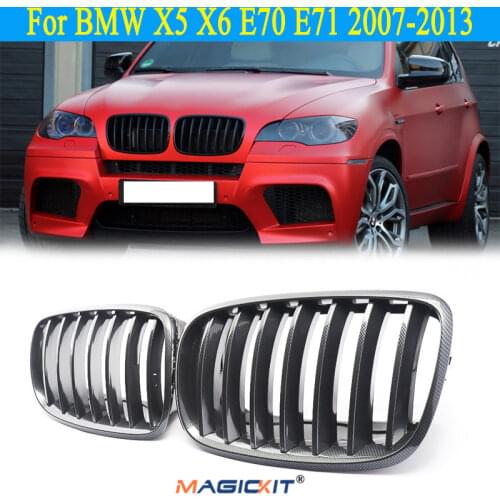 MagicKit Pair For BMW X5 X6 E70 E71 2007-2013 Carbon Fiber Look Front Grille Grill Kidney