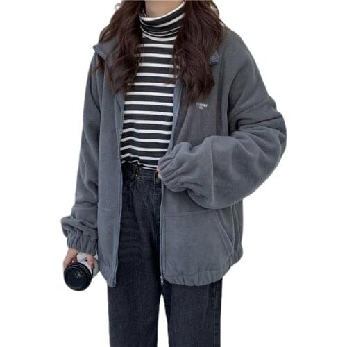 Fashion Zip-up Hoodie Women Loose Plus Velvet Hoodies Pockets Letter Embroidery Casual Harajuku Streetwear Womens Tops Clothes