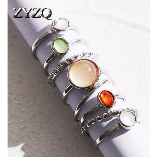 ZYZQ 7Pcs/set Womens Joint Rings Water droplets Index Finger Ring Combination Set jewelry Нательные украшения bijoux femme
