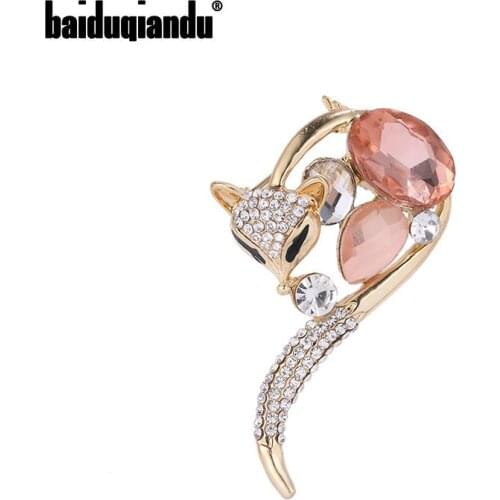 Baiduqiandu 2020 New Arrival Gold Color Plated Fashion Crystal Fox Brooch Jewelry for Women