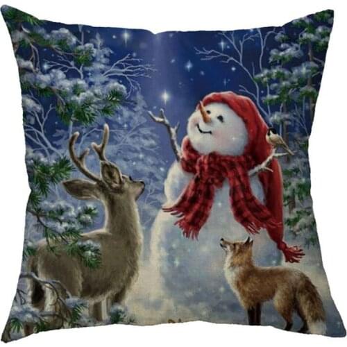 New Retro Christmas Snowman Cotton And Linen Pillowcase Comfortable And Clear Cartoon Picture Pillowcase For Bedroom Sofa