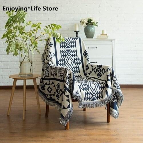 Blankets Bohemian Geometric Pattern Thread Blanket Sofa Decorative Throws Blanket on Sofa/Bed/Plane Knit Blanket with Tassel