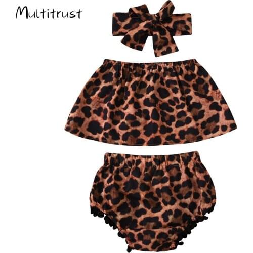 Infant Baby Girl Clothes Leopard print Off Shoulder Top +Shorts +Headband 3pcs Outfits Baby Clothing Size 0-24M
